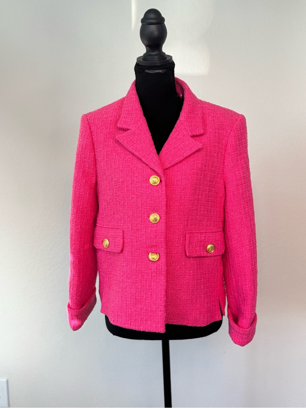Zara Pink Tweed Blazer with Gold Buttons Size M